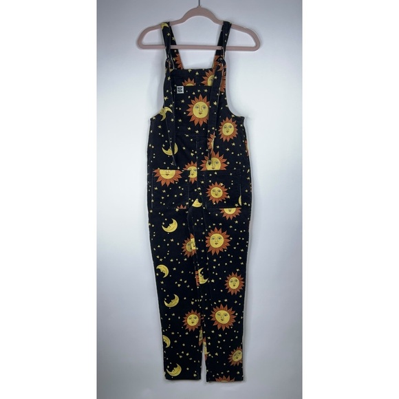 Lucy & Yak Corduroy Overalls Black Orion Print Sun Moon Stars Black Galaxy New - Picture 1 of 15